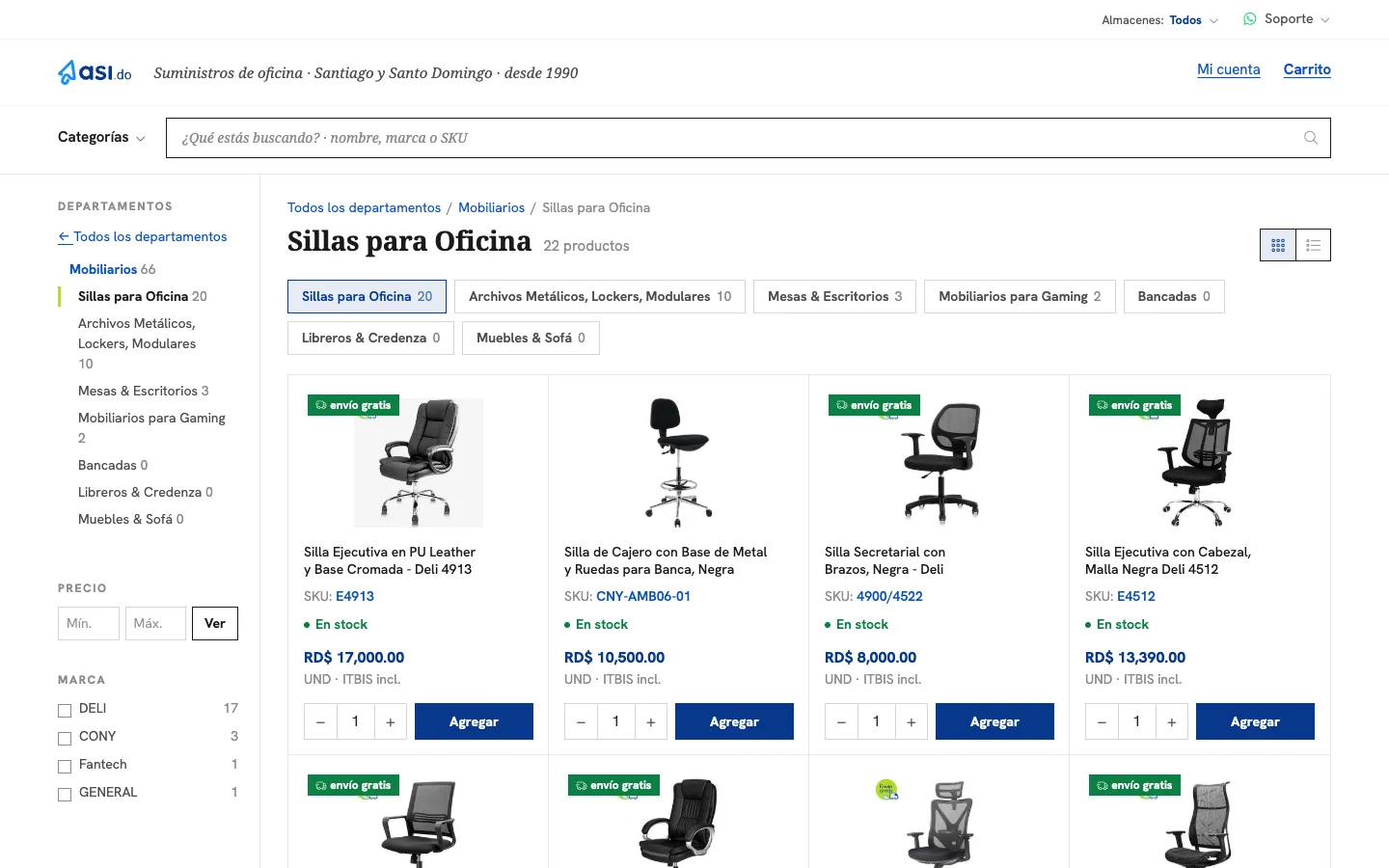 asi.do office chairs category page with filters and prices in RD$