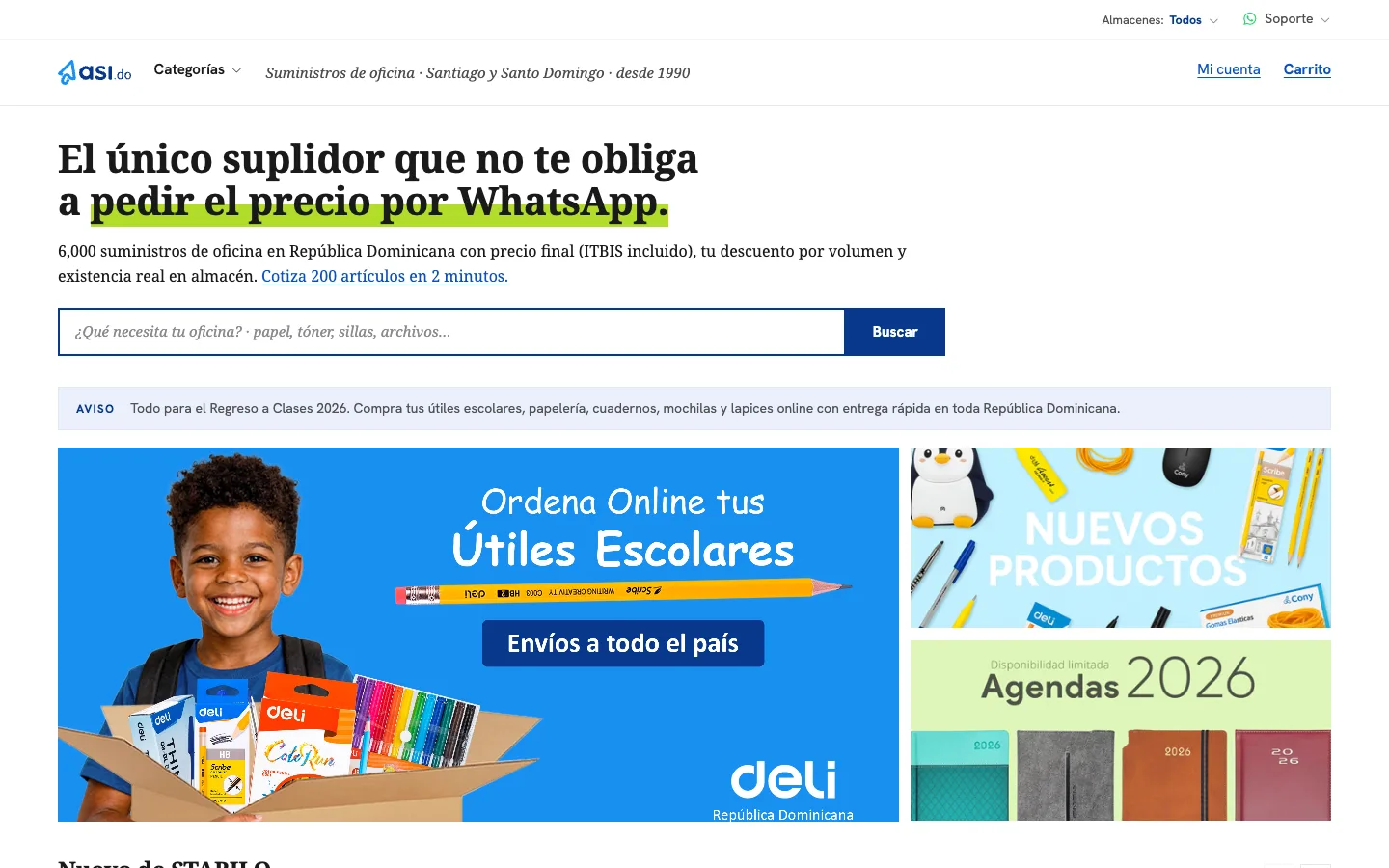 asi.do online store home page for office supplies in the Dominican Republic