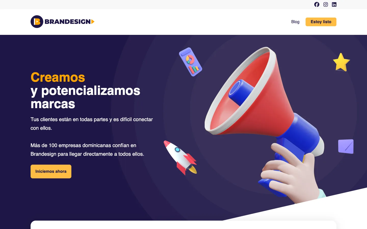 Brandesign agency website home page: Creamos y potencializamos marcas
