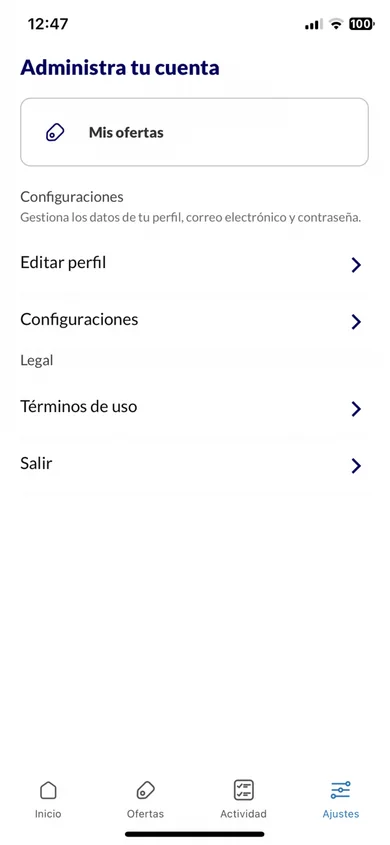 Account settings screen