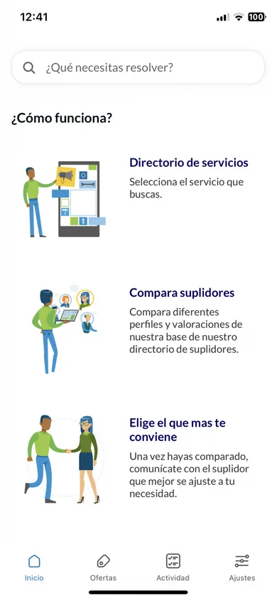 Home screen explaining how Contrata works