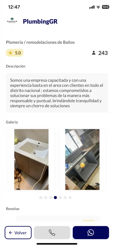 Provider profile with rating, description and gallery