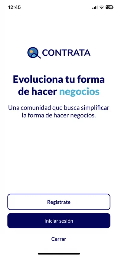 Welcome screen of the Contrata app