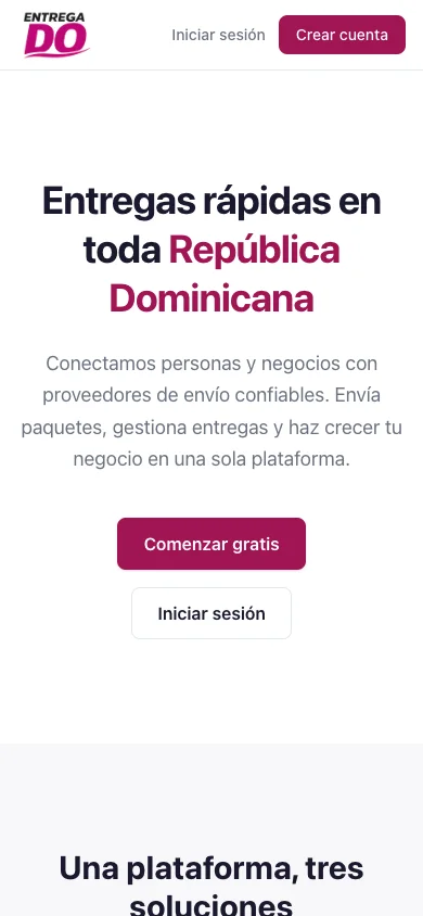EntregaDO home page on mobile