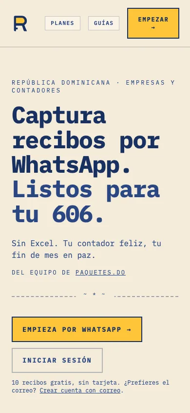 Recibos.do home page on mobile